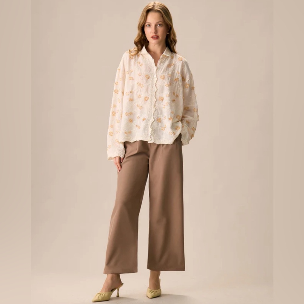 NWT RIHOAS Women's Apricot Jacquard Cotton Long Sleeve Shirt Sz OS - Picture 5 of 8
